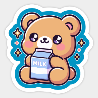 Cute Teddy Bear Loves Milk - Kawaii Nursery Baby Sticker